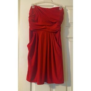 Strapless red mini dress with pockets